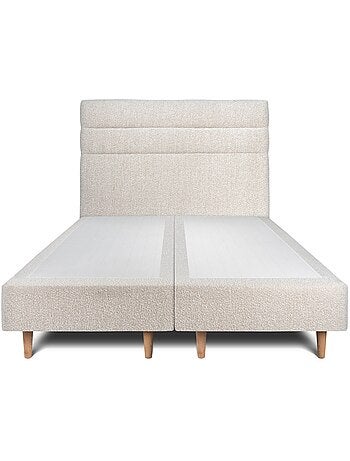 Lit avec tête de lit lignes bouclette et sommier tapissier H35cm