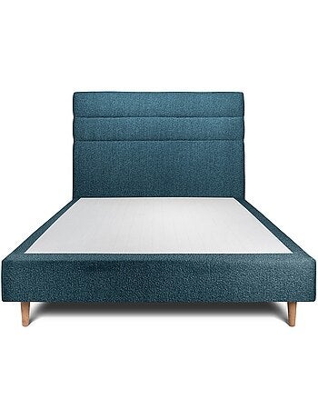 Lit avec tête de lit lignes bouclette et sommier tapissier H35cm