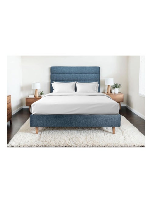 Lit avec tête de lit lignes bouclette et sommier tapissier H35cm - Kiabi