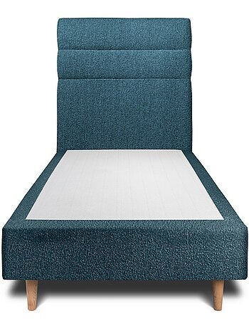 Lit avec tête de lit lignes bouclette et sommier tapissier H35cm