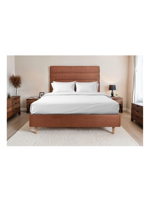 Lit avec tête de lit lignes bouclette et sommier tapissier H35cm - Kiabi