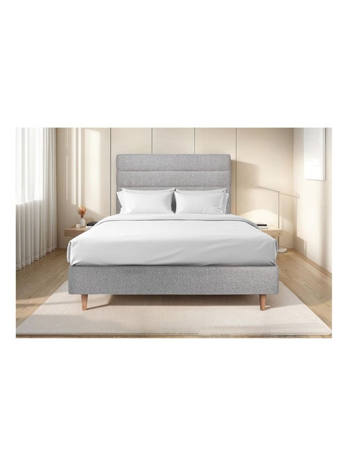 Lit avec tête de lit lignes bouclette et sommier tapissier H35cm - Kiabi