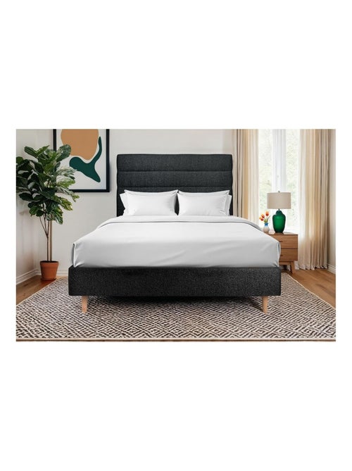 Lit avec tête de lit lignes bouclette et sommier tapissier H35cm - Kiabi