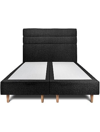 Lit avec tête de lit lignes bouclette et sommier tapissier H35cm