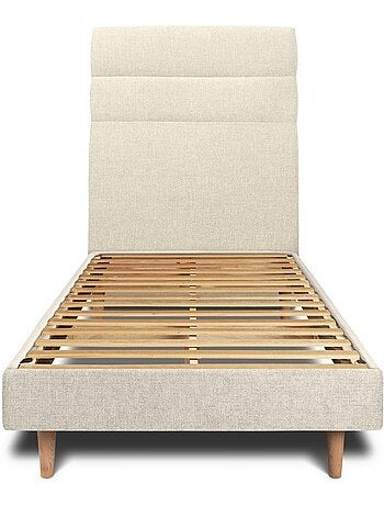 Lit avec tête de lit lignes tissu et sommier kit H29cm
