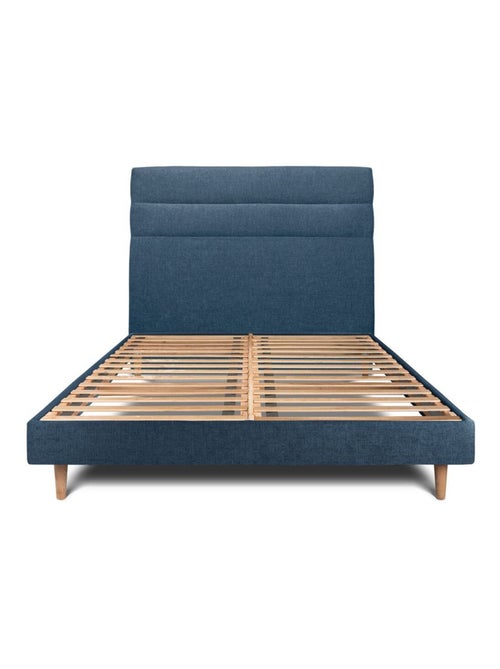 Lit avec tête de lit lignes tissu et sommier kit H29cm - Kiabi