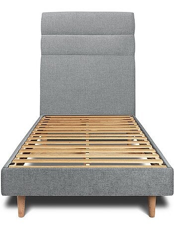 Lit avec tête de lit lignes tissu et sommier kit H29cm