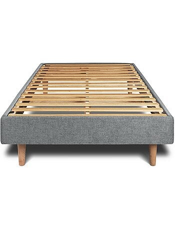 Lit avec tête de lit lignes tissu et sommier kit H29cm