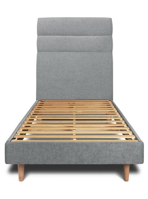 Lit avec tête de lit lignes tissu et sommier kit H29cm - Kiabi