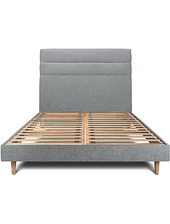 Lit avec tête de lit lignes tissu et sommier kit H29cm