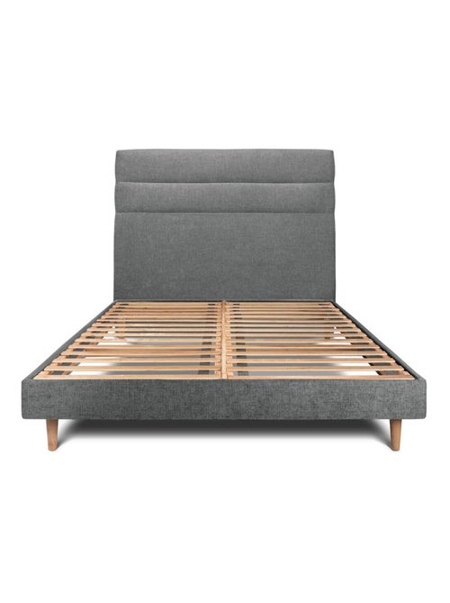 Lit avec tête de lit lignes tissu et sommier kit H29cm - Kiabi