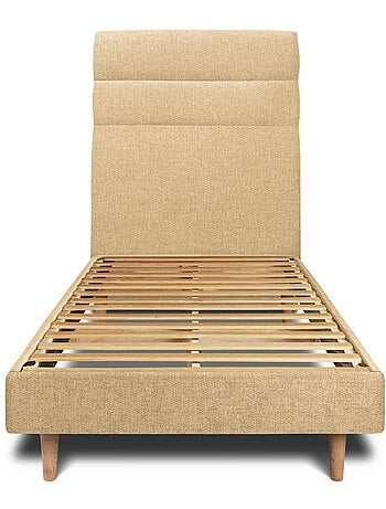 Lit avec tête de lit lignes tissu et sommier kit H29cm