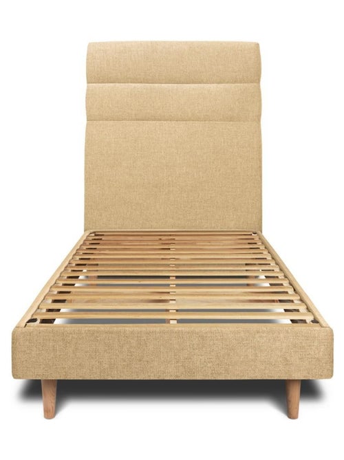 Lit avec tête de lit lignes tissu et sommier kit H29cm - Kiabi