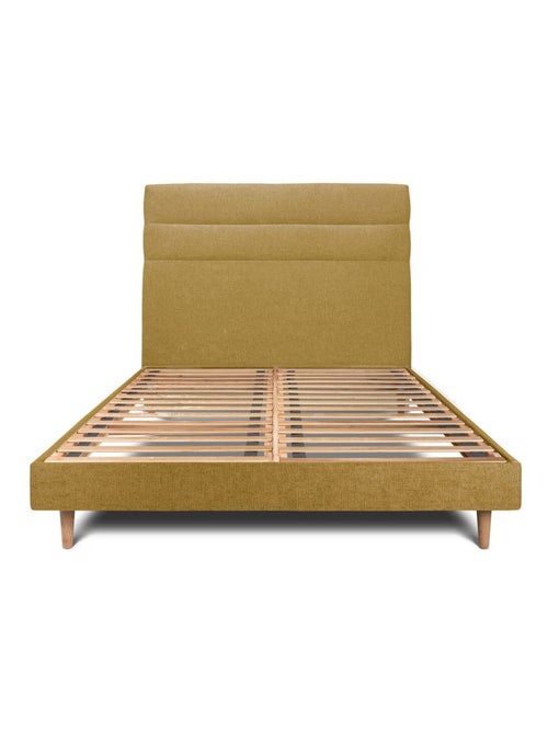 Lit avec tête de lit lignes tissu et sommier kit H29cm - Kiabi