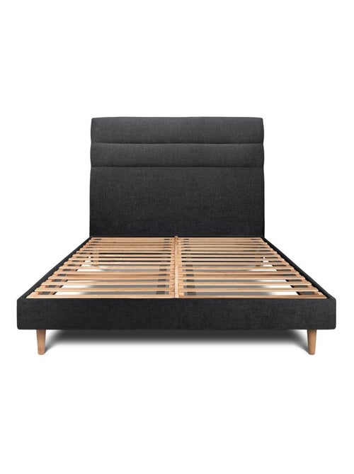 Lit avec tête de lit lignes tissu et sommier kit H29cm - Kiabi