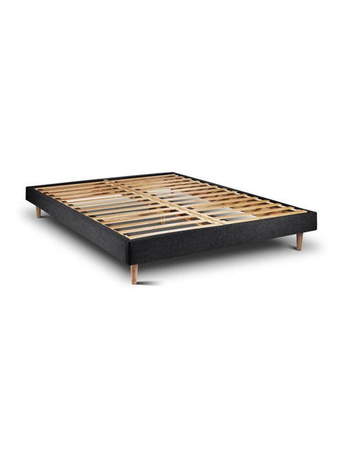 Lit avec tête de lit lignes tissu et sommier kit H29cm - Kiabi