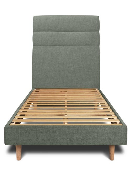 Lit avec tête de lit lignes tissu et sommier kit H29cm - Kiabi