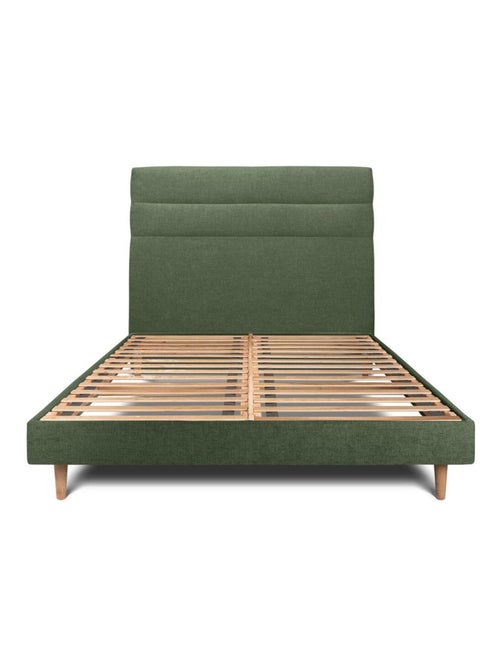 Lit avec tête de lit lignes tissu et sommier kit H29cm - Kiabi