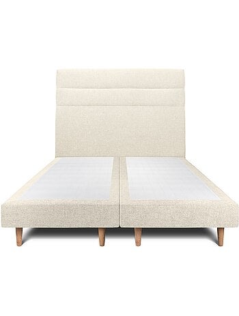 Lit avec tête de lit lignes tissu et sommier tapissier H29cm
