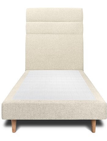 Lit avec tête de lit lignes tissu et sommier tapissier H29cm