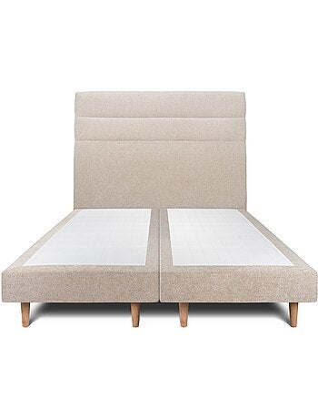Lit avec tête de lit lignes tissu et sommier tapissier H29cm