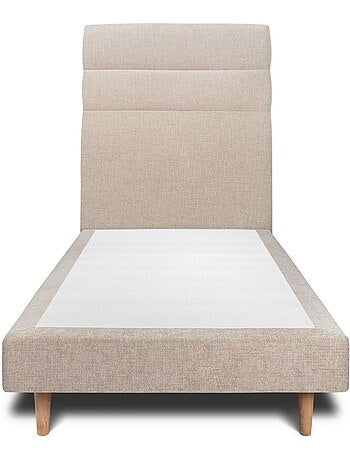 Lit avec tête de lit lignes tissu et sommier tapissier H29cm