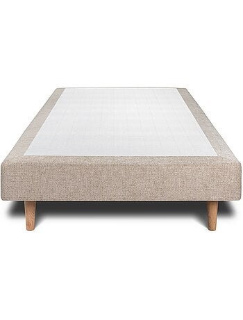 Lit avec tête de lit lignes tissu et sommier tapissier H29cm