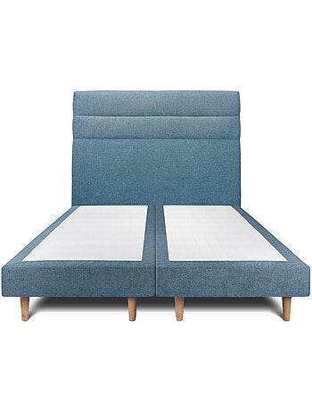 Lit avec tête de lit lignes tissu et sommier tapissier H29cm