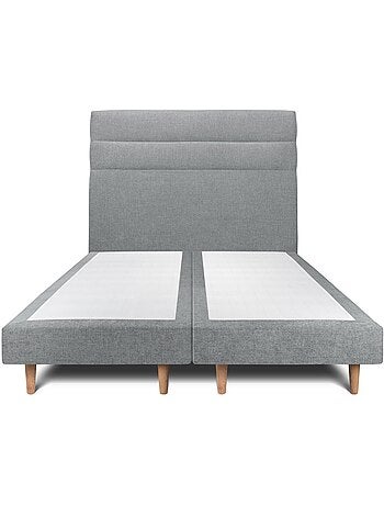 Lit avec tête de lit lignes tissu et sommier tapissier H29cm