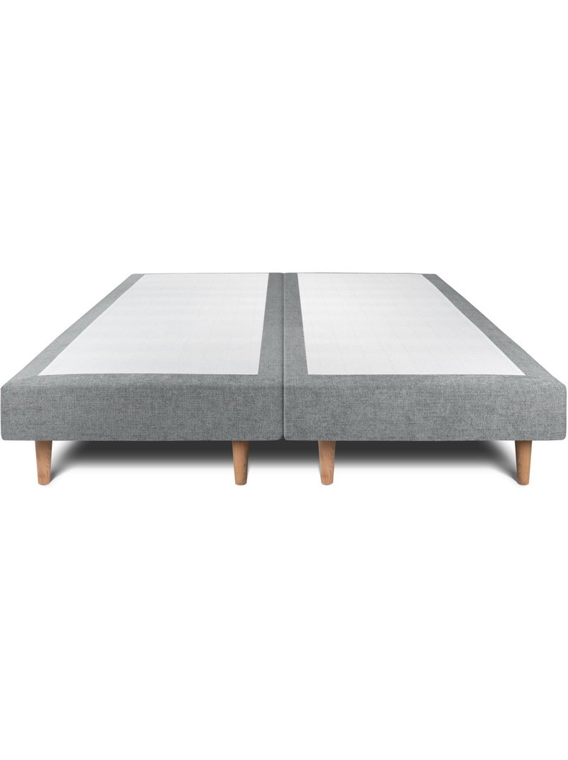 Lit avec tête de lit lignes tissu et sommier tapissier H29cm gris anthracite - Kiabi