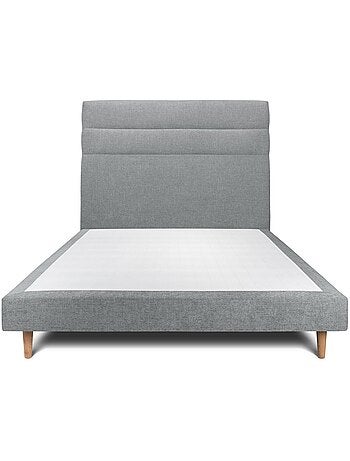 Lit avec tête de lit lignes tissu et sommier tapissier H29cm