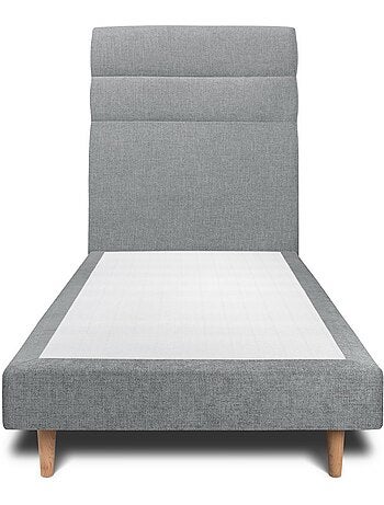 Lit avec tête de lit lignes tissu et sommier tapissier H29cm