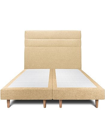 Lit avec tête de lit lignes tissu et sommier tapissier H29cm