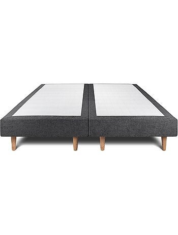 Lit avec tête de lit lignes tissu et sommier tapissier H29cm