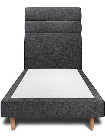 Lit avec tête de lit lignes tissu et sommier tapissier H29cm