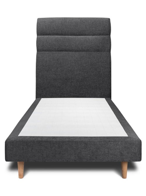 Lit avec tête de lit lignes tissu et sommier tapissier H29cm - Kiabi