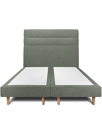 Lit avec tête de lit lignes tissu et sommier tapissier H29cm