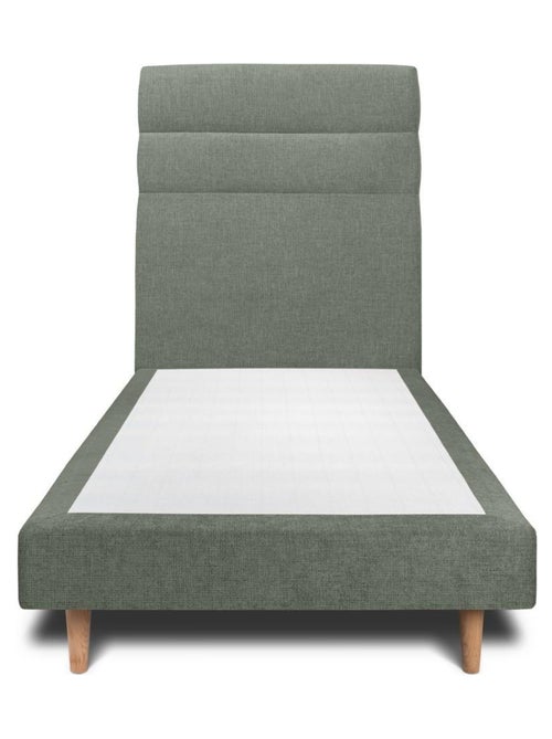Lit avec tête de lit lignes tissu et sommier tapissier H29cm - Kiabi
