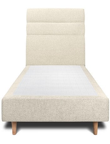 Lit avec tête de lit lignes tissu et sommier tapissier H35cm