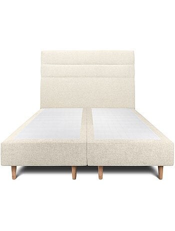 Lit avec tête de lit lignes tissu et sommier tapissier H35cm