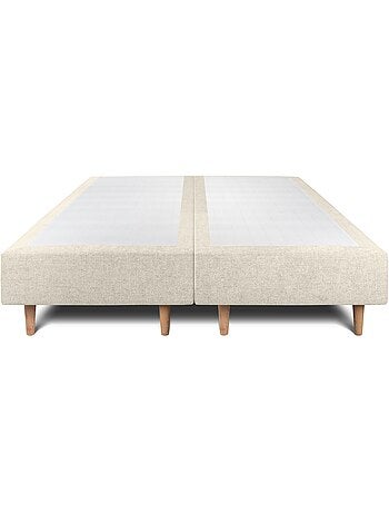 Lit avec tête de lit lignes tissu et sommier tapissier H35cm