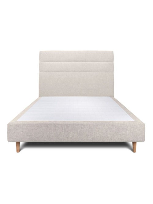 Lit avec tête de lit lignes tissu et sommier tapissier H35cm - Kiabi