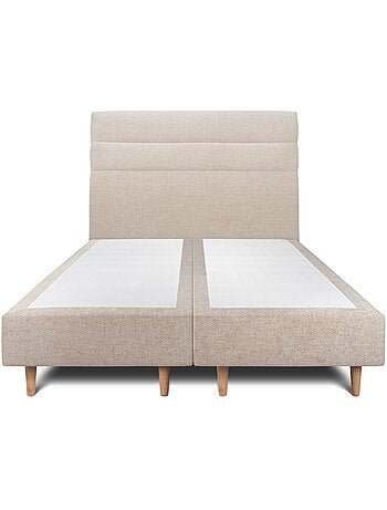 Lit avec tête de lit lignes tissu et sommier tapissier H35cm