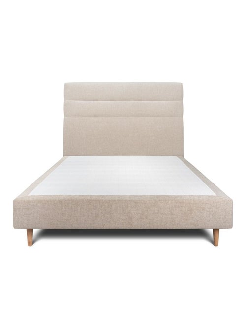 Lit avec tête de lit lignes tissu et sommier tapissier H35cm - Kiabi