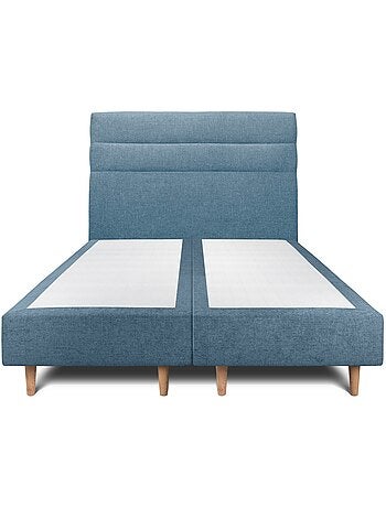 Lit avec tête de lit lignes tissu et sommier tapissier H35cm