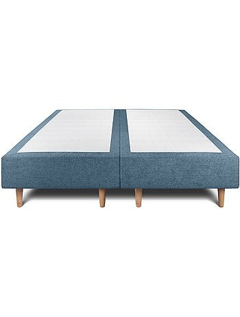 Lit avec tête de lit lignes tissu et sommier tapissier H35cm