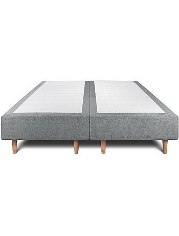 Lit avec tête de lit lignes tissu et sommier tapissier H35cm