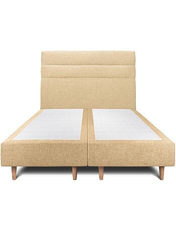 Lit avec tête de lit lignes tissu et sommier tapissier H35cm