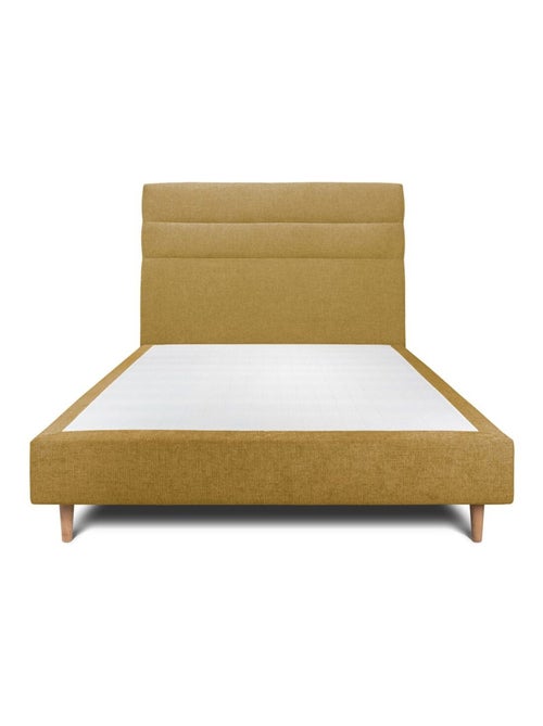 Lit avec tête de lit lignes tissu et sommier tapissier H35cm - Kiabi