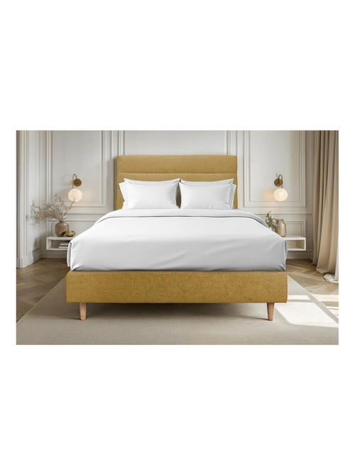 Lit avec tête de lit lignes tissu et sommier tapissier H35cm - Kiabi